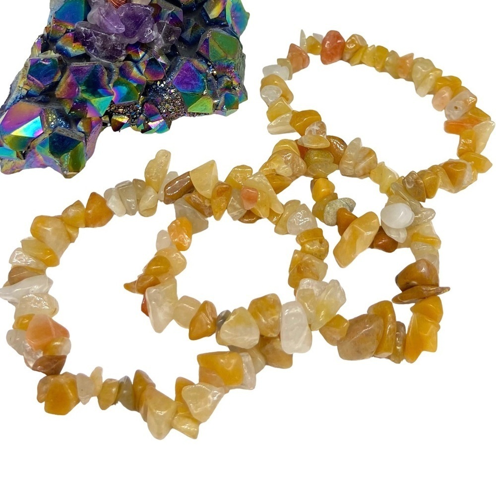 Yellow Aventurine Gemstone Chips Beaded Stretch Bracelet Natural Stone Chips - Picture 1 of 3